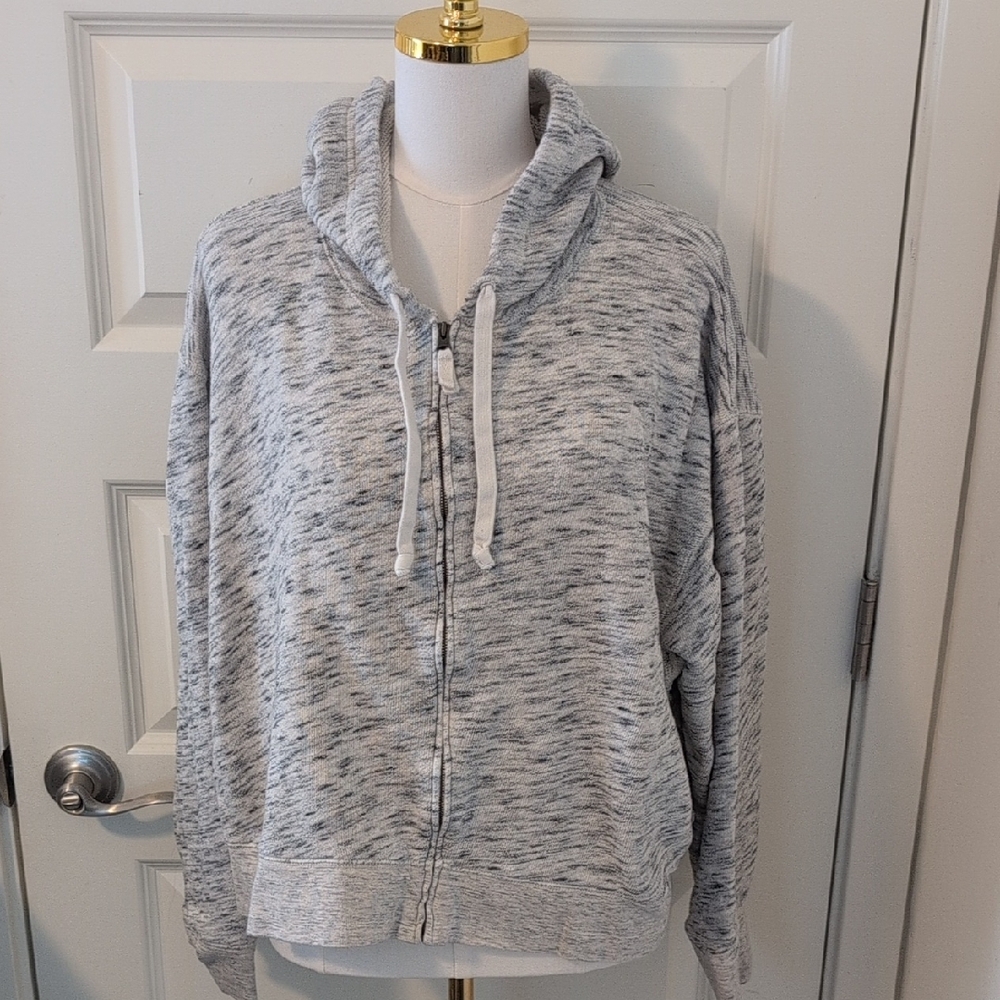 J. CREW Hooded Zip-Up Sweatshirt Heathered Grey and Cream Plus Size 3X